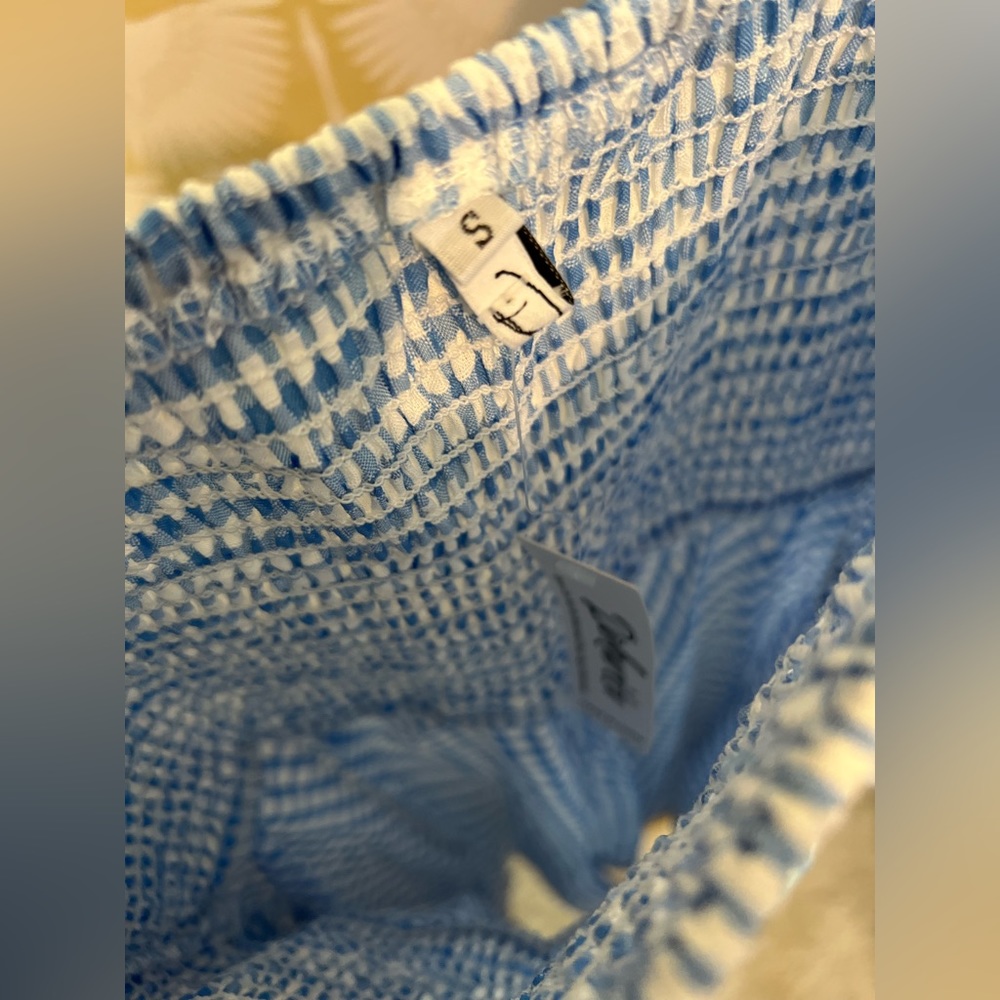 Blue/White Plaid Long Ruffle Sleeve Mini Dress - Picture 5 of 11